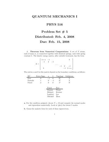 QUANTUM MECHANICS I PHYS 516 Problem Set # 5 Distributed ...