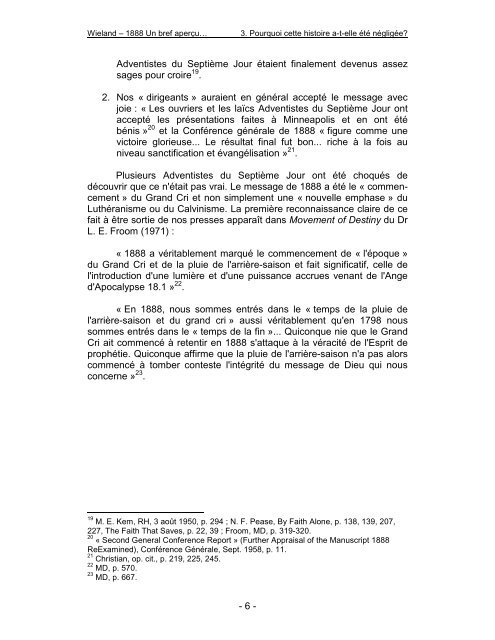 1888 : Un bref aperçu de l'histoire et du contenu du message - Robert J. Wieland