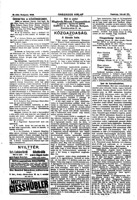 Országos Hirlap 1898. II. évf. 51. sz. (1898. február 20.) - EPA