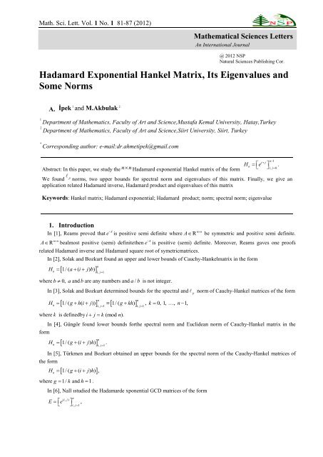 Hadamard Exponential Hankel Matrix Its Eigenvalues and Some