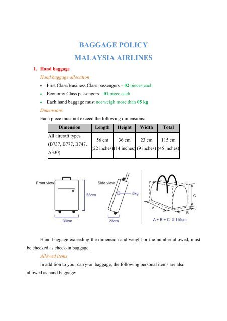 Malaysia airlines cheap baggage size