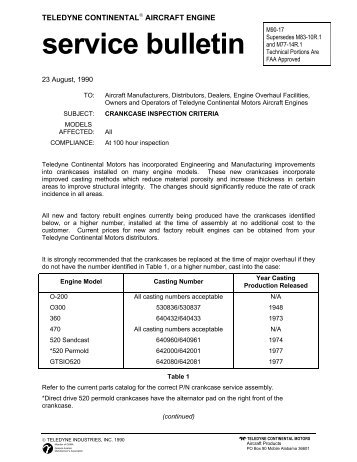 Continental Service Bulletin M90-17 - The Fly Baby Home Page