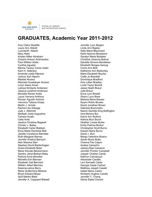 GRADUATES, Academic Year 2011-2012