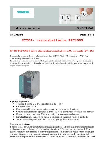 SITOP: caricabatterie PSU300B - giancarlomariani.net