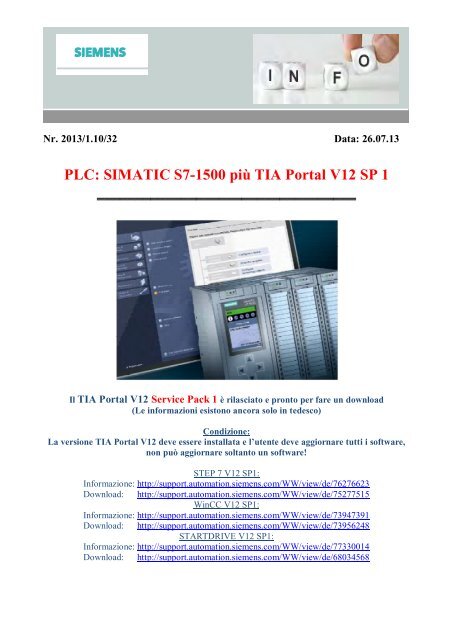 PLC: SIMATIC S7-1500 piÃ¹ TIA Portal V12 SP 1 - giancarlomariani.net