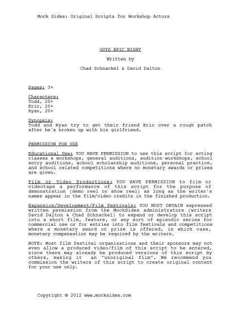 Mocksides Scripts Title Page - Guys Epic Night 3 men.fdx - MockSides