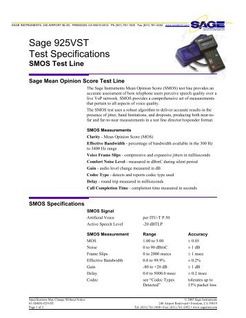 925VST SMOS Test Line Specification - Sage Instruments