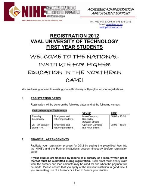 VAAL UNIVERSITY OF TECHNOLOGY REGISTRATION FEE visual data 5