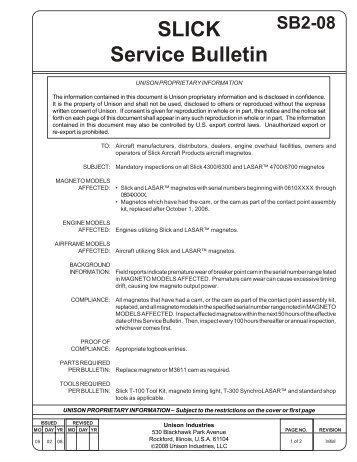 Slick Service Bulletin SB2-08 - Quality Aircraft Accessories