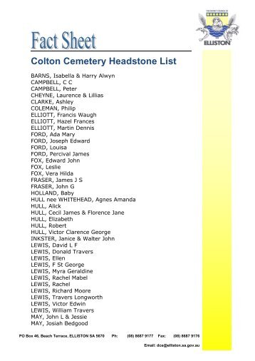 Colton Headstone Listing - SA.gov.au