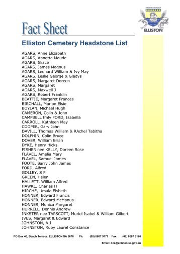 Elliston Headstone listing - SA.gov.au