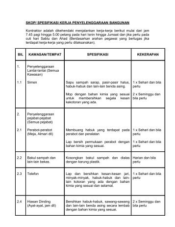 SKOP/ SPESIFIKASI KERJA PENYELENGGARAAN BANGUNAN