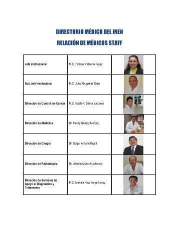 DIRECTORIO MÉDICO DEL INEN RELACIÓN DE MÉDICOS STAFF