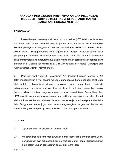 panduan pewujudan, penyimpanan dan pelupusan mel elektronik