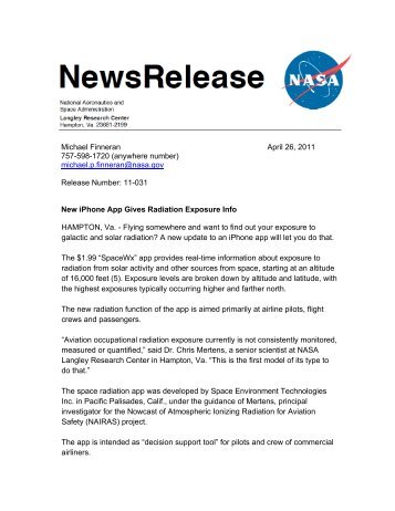 NASA Press Release - Space Weather Center at USU