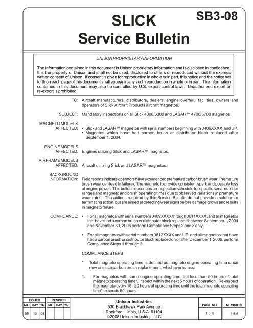 Slick Service Bulletin SB3-08