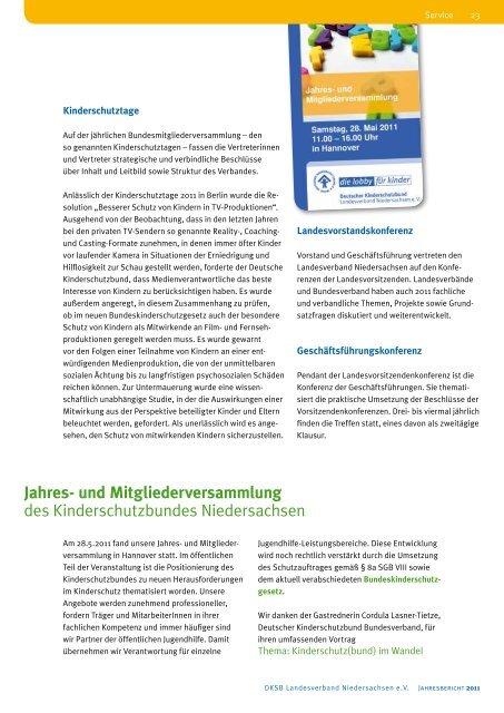 Jahresbericht 2011 - Deutscher Kinderschutzbund Landesverband ...