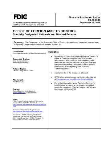 OFFICE OF FOREIGN ASSETS CONTROL - FDIC