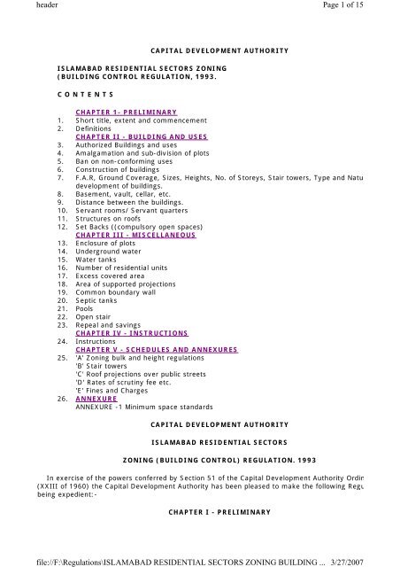 Building Control Regulations 1993 - Capital Development Authority