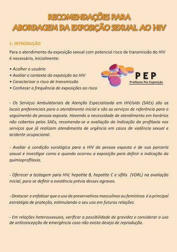 RecomendaÃ§Ãµes para Abordagem da ExposiÃ§Ã£o Sexual ao HIV