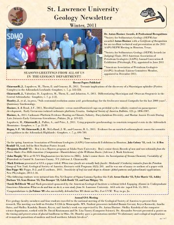 St. Lawrence University Geology Newsletter