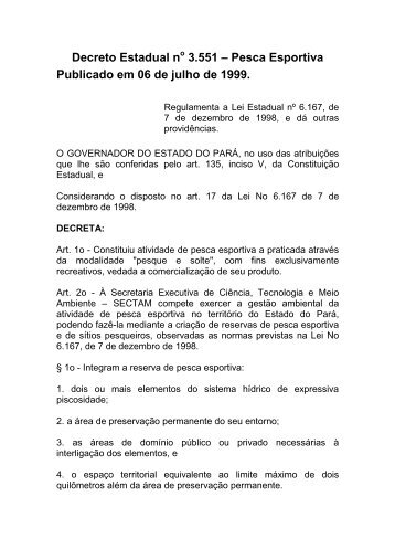 Decreto Estadual nº 3.551-1999 _pesca esportiva_# - SEPAq