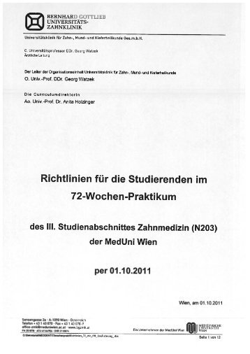 Richtlinien fÃ¼r die Studierenden im 72-Wochen-Praktikum