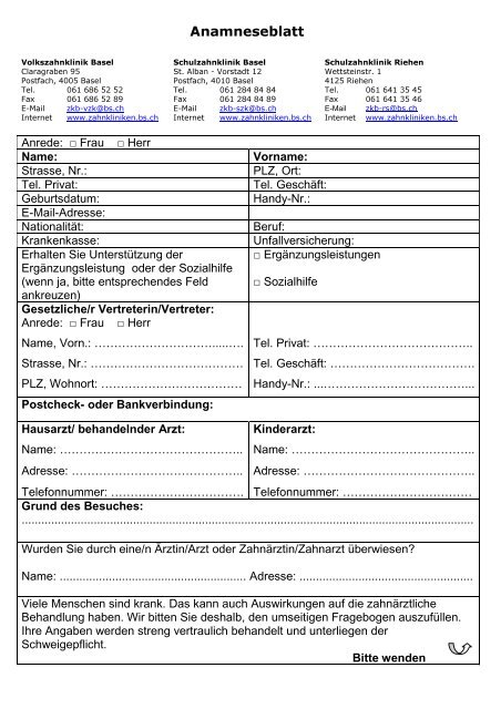 Anamneseblatt Zum Ausdrucken
