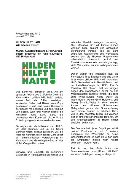 Pressemitteilung Nr. 2 vom 05.03.2010 HILDEN ... - Dr. Hülshorst