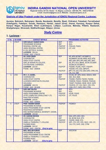 LIST OF STUDY CENTRES_RC, LUCKNOW