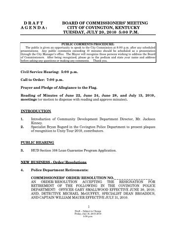 draft board of commissioners' meeting agenda - The City of Covington