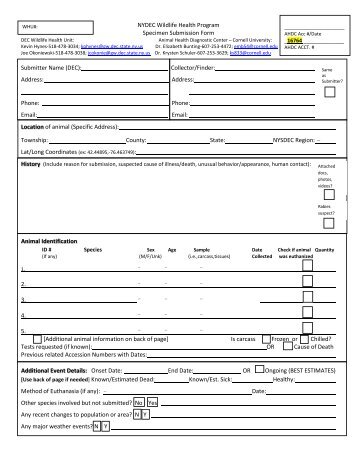 NYDEC Wildlife Health Program Specimen Submission Form ...