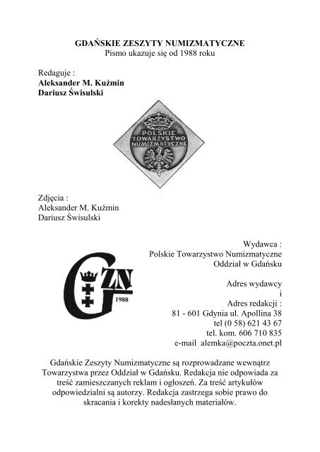 GdaÅskie Zeszyty nr 94 - Polskie Towarzystwo Numizmatyczne ...