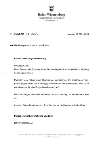 PRESSEMITTEILUNG - Polizeidirektion Ravensburg