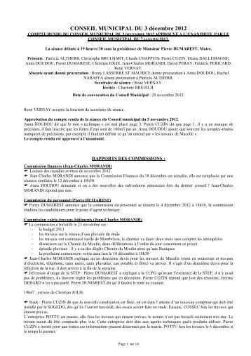 CONSEIL MUNICIPAL DU 3 décembre 2012 - Commune de Challex