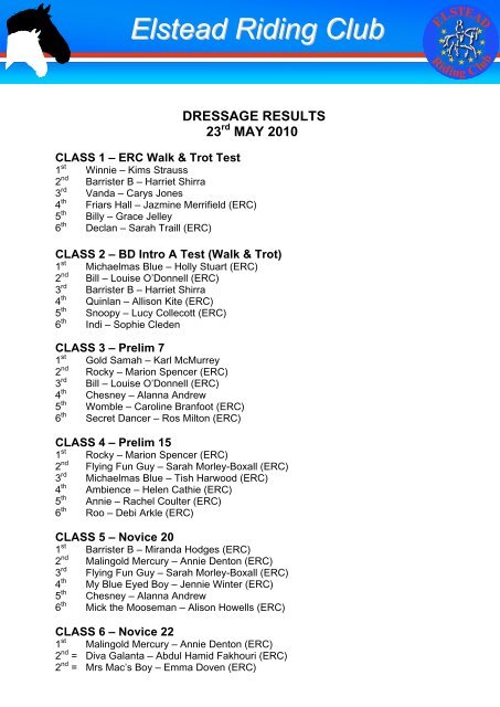 Dressage 23rd May - Elstead Riding Club