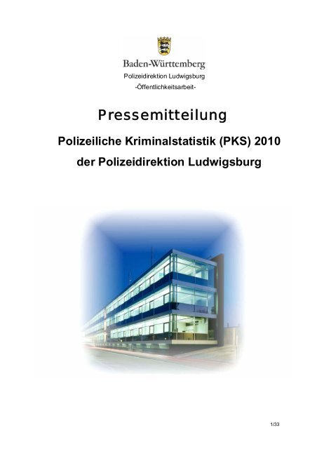 Kriminalitätsjahresbilanz2010 - Polizeidirektion Ludwigsburg