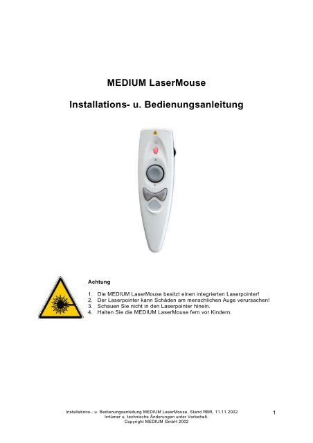 MEDIUM LaserMouse Installations- u. Bedienungsanleitung