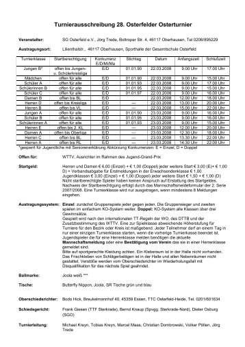 Turnierausschreibung 28. Osterfelder Osterturnier