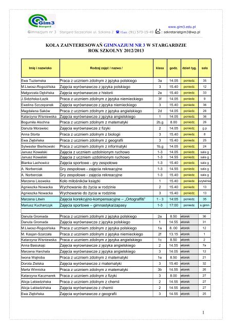 1 koÅa zainteresowaÅ gimnazjum nr 3 w stargardzie rok szkolny ...