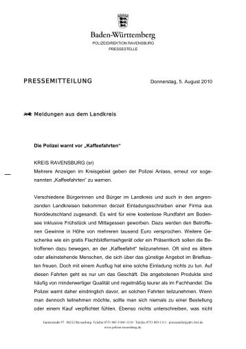 PRESSEMITTEILUNG - Polizeidirektion Ravensburg