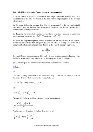 BSL 10B.1 Heat conduction from a sphere to a stagnant fluid A ...