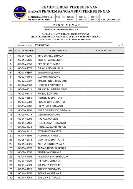 kementerian perhubungan badan pengembangan sdm ... - bpsdm