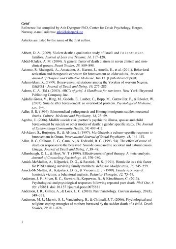 1 Grief Reference list compiled by Atle Dyregrov PhD, Center for ...