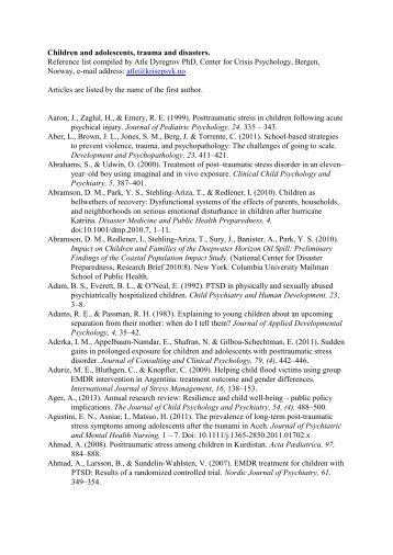 Children and adolescents, trauma and disasters. Reference list ...