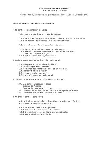Psychologie des gens heureux Un art de vivre au quotidien Chapitre ...