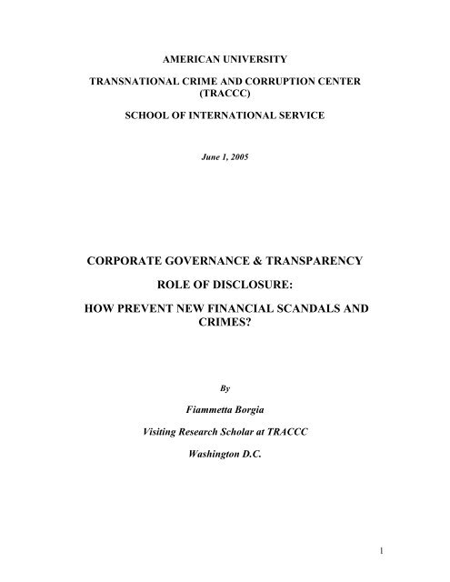 Corporate Governance & Transparency Role of Disclosure