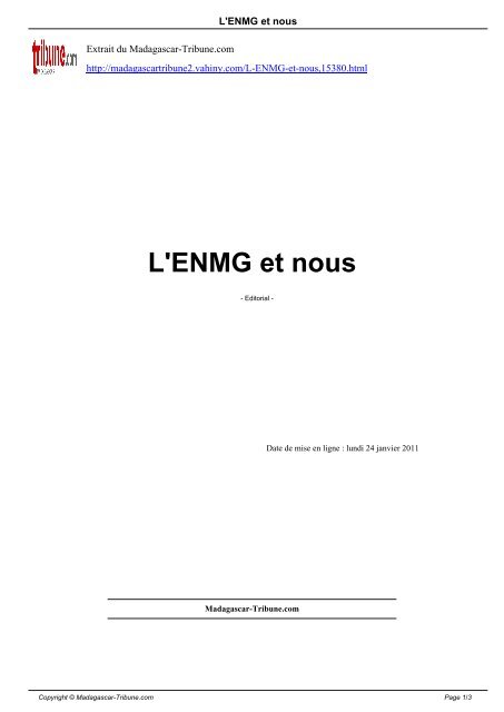 L'ENMG et nous - Madagascar-Tribune.com