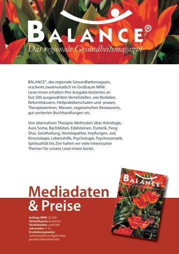 Mediadaten - BALANCE® - das regionale Gesundheitsmagazin