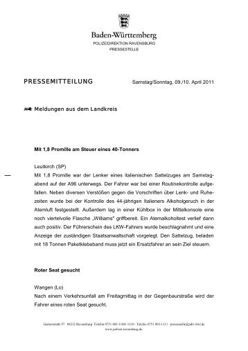 PRESSEMITTEILUNG - Polizeidirektion Ravensburg